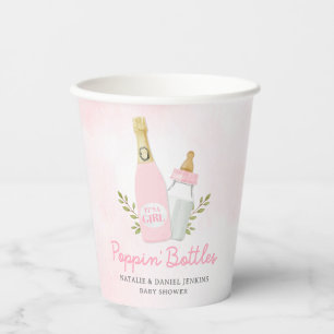 Gobelets En Papier Bouteilles Poppin Fille Baby shower Papier rose