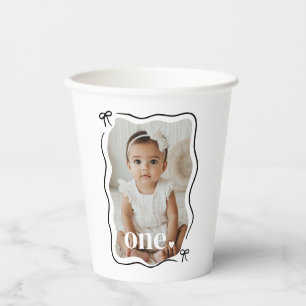 Gobelets En Papier Bow Wavy Border Photo 1er anniversaire