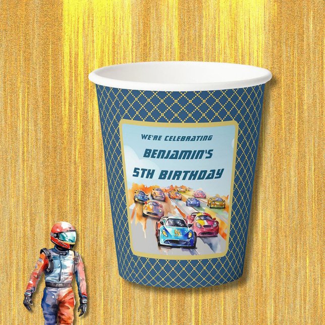 Gobelets En Papier Boy Auto Racing Thème 5ème anniversaire (Créateur téléchargé)