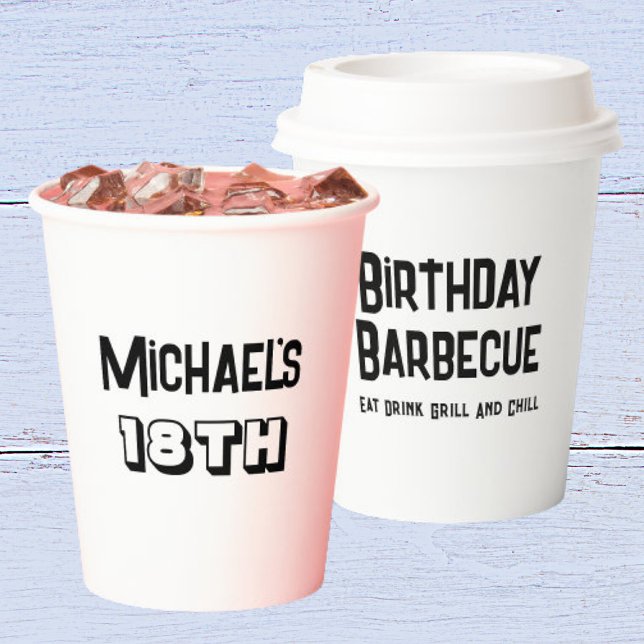 Gobelets En Papier Boys BBQ Grill Cookout 18e fête d'anniversaire (Front And Back)