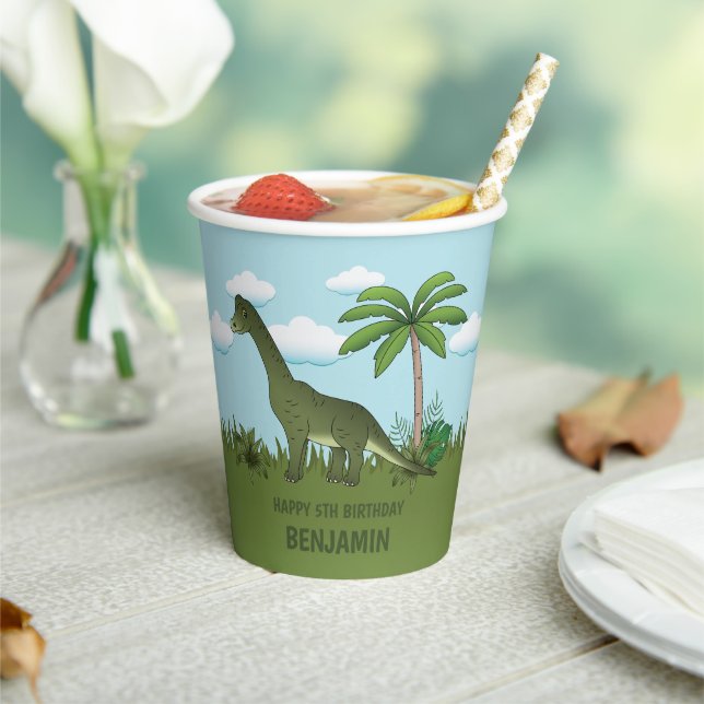 Gobelets En Papier Brachiosaurus Dinosaur Ciel bleu Tropical Annivers (Insitu)