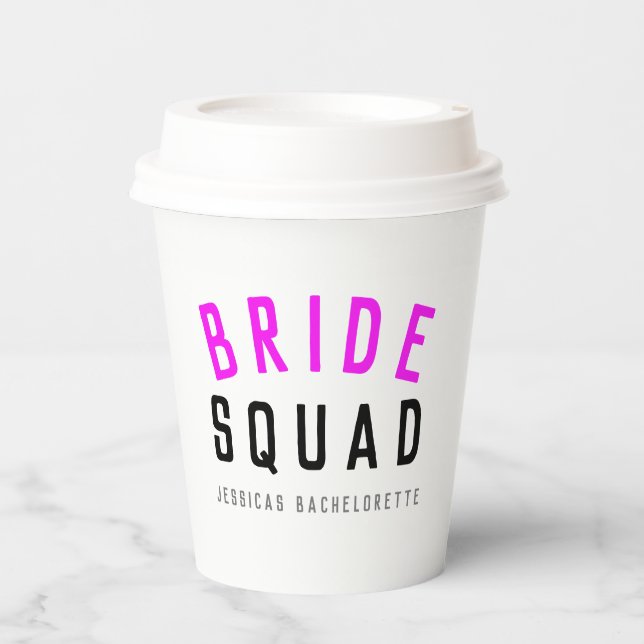 Gobelets En Papier Bride Squad | Demoiselle d'honneur rose vif pour l (Recto)