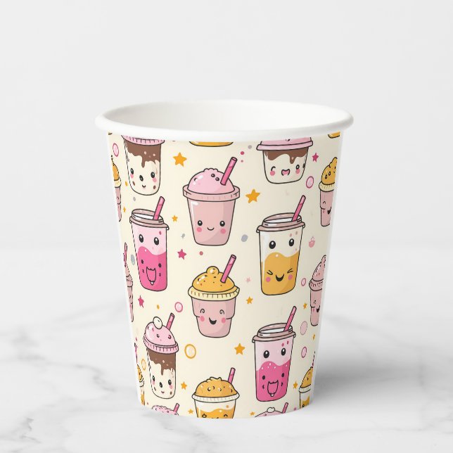 Gobelets En Papier Bright Boba Tea Motif (Recto)