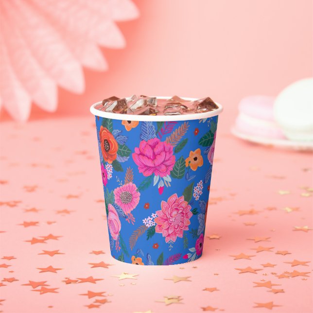 Gobelets En Papier Bright Fleur sauvage Pink Blue fête d'anniversaire (Insitu)