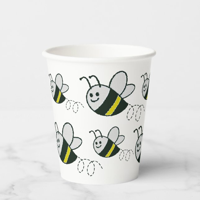 Gobelets En Papier Broderie Imprimer Baby shower d'abeille mignonne (Recto)
