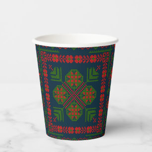 Gobelets En Papier Broderie palestinienne Tatreez rouge vert 5 Motif