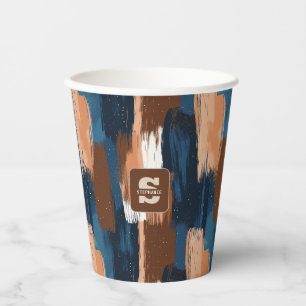 Gobelets En Papier Brosses Abstraites en bleu, blanc et Brown