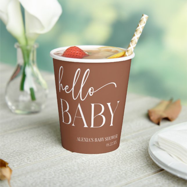 Gobelets En Papier Brown Boho Bohemian Hello Baby shower bébé (Insitu)
