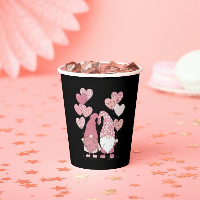 Gobelets En Papier Buffalo rose Plaid Heart Gnomes Saint-Valentin (Insitu)