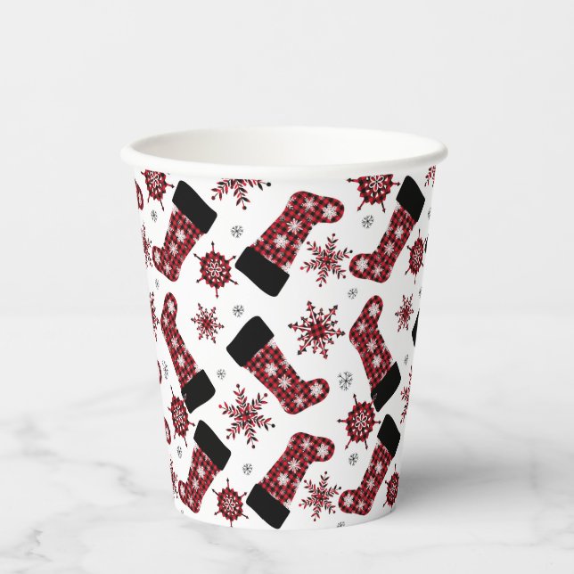 Gobelets En Papier Buffalo rustique Plaid Stocker Snowflakes Noël (Recto)