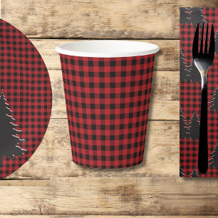Gobelets En Papier Buffle rouge rustique et noir Plaid Christmas Tree