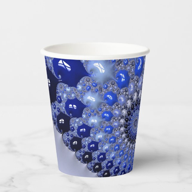 Gobelets En Papier Bulles fractales Ombre Bleu Abstrait (Recto)