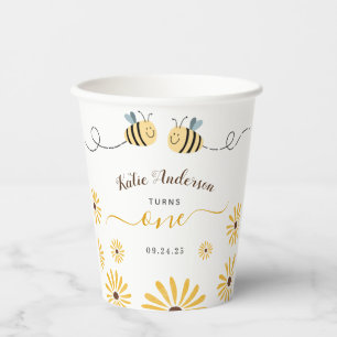 Gobelets En Papier Bumblebebe jaune et tournesol premier anniversaire