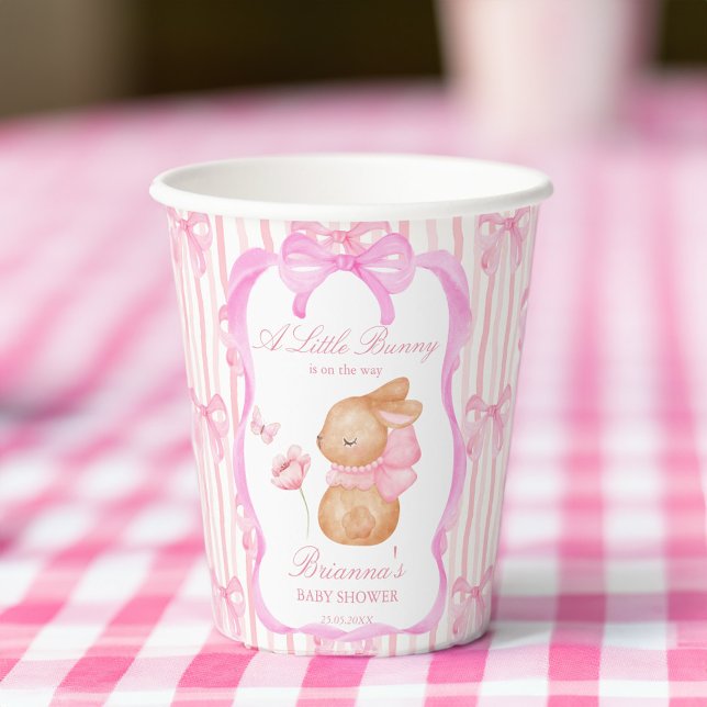 Gobelets En Papier Bunny baby shower arc rose monogrammed (Bunny pink bow girls baby shower monogrammed paper cups personalized table decor)