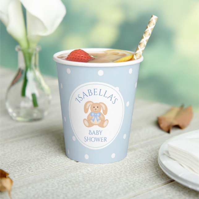 Gobelets En Papier Bunny Rabbit Classic Pois Baby shower garçon (Insitu)