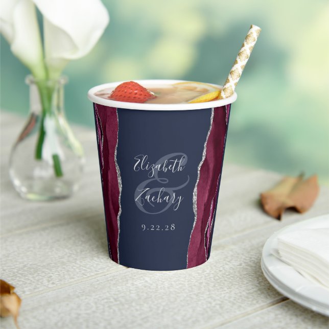 Gobelets En Papier Burgundy Agate Argent Parties scintillant Marine M (Insitu)