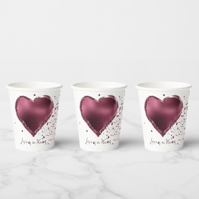 Gobelets En Papier Burgundy Cherry Glitter Sparkle Heart Love  (Multi)