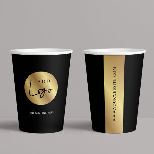 Gobelets En Papier Business Black & Gold Logo Branded Company Event