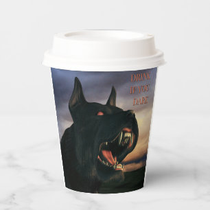 Gobelets En Papier Buvez si vous osez. Gros chien noir