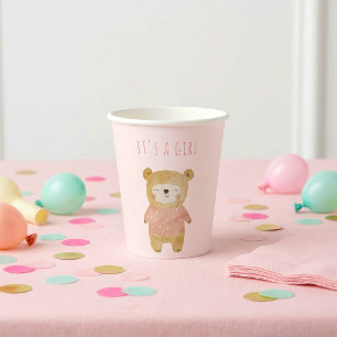 Gobelets En Papier C’est une fille Aquarelle mignonne Baby shower ros
