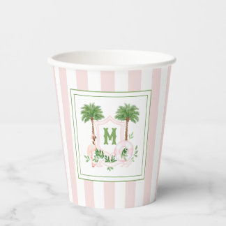 Gobelets En Papier Cabana Rayures Palm Beach Blason Monogramme Enclos