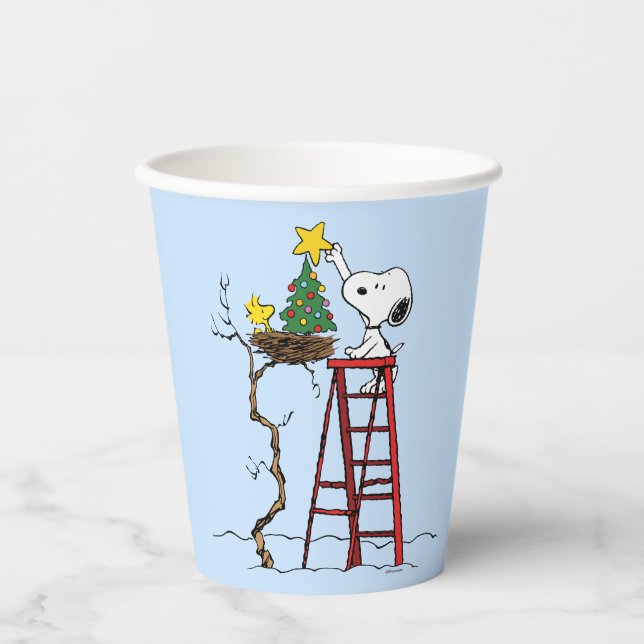 Gobelets En Papier cacahuètes | Snoopy & Woodstock Arbre de Noël (Recto)