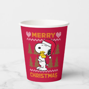 Gobelets En Papier cacahuètes Snoopy & Woodstock Santa Claus Hug