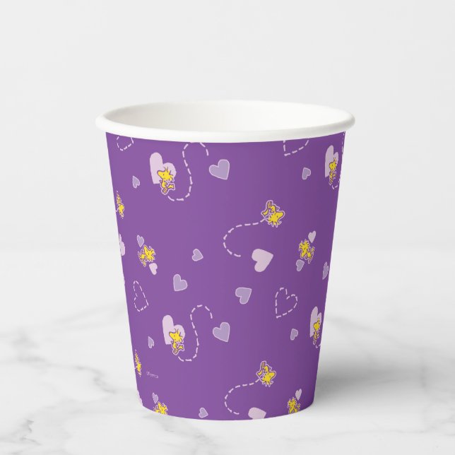 Gobelets En Papier cacahuètes | Woodstock Motif de coeur pourpre (Recto)