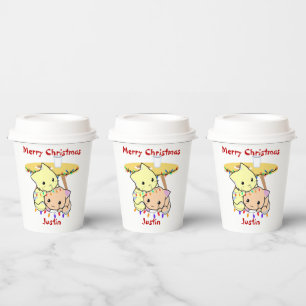 Gobelets En Papier Cadeau de Noël de chat, nom personnalisé