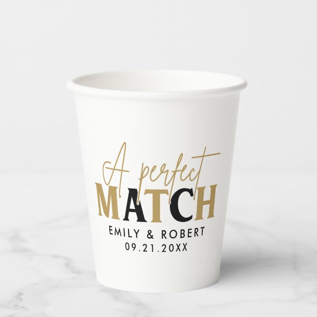 Gobelets En Papier Cadeau Mariage Gold et noir parfait (Recto)