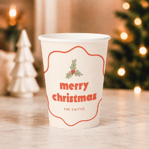 Gobelets En Papier Cadre ondulé Joyeux Noël orange