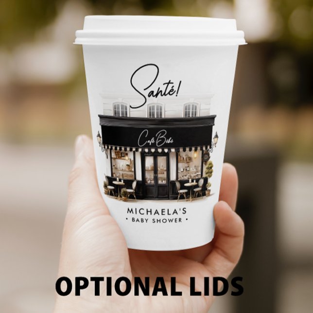 Gobelets En Papier Café Bébé Baby shower Paris noir et blanc (Créateur téléchargé)