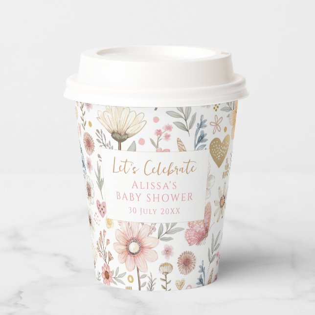 Gobelets En Papier Café fleur sauvage Floral Baby shower (Recto)