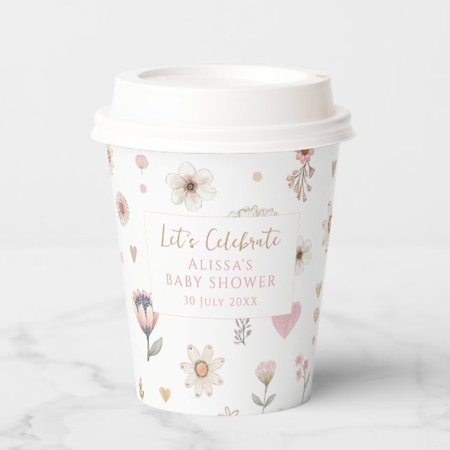 Gobelets En Papier Café fleur sauvage Floral Baby shower (Recto)