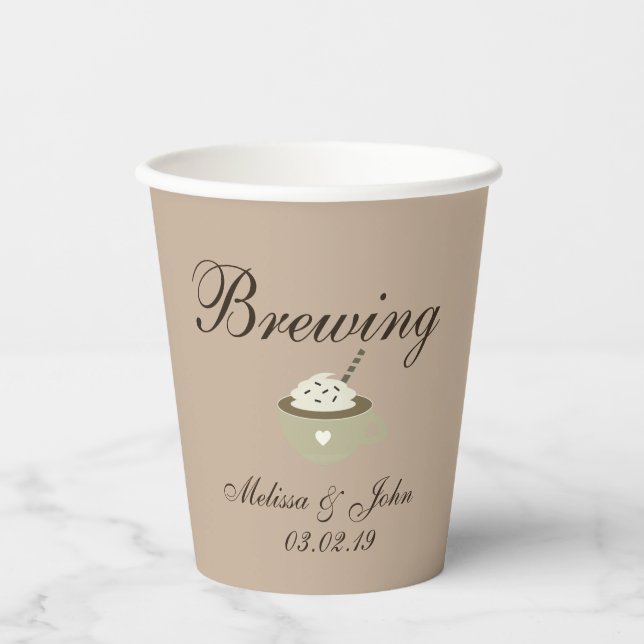 Gobelets En Papier Café Latte Mariage Baby Shower Beige (Recto)
