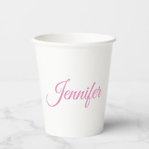Gobelets En Papier Calligraphie Élégant rose blanc Nom personnalisé