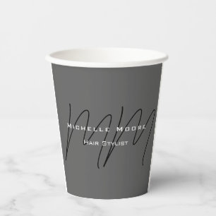 Gobelets En Papier Calligraphie gris-noir monogramme