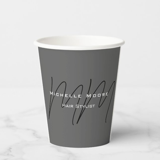 Gobelets En Papier Calligraphie gris-noir monogramme (Recto)