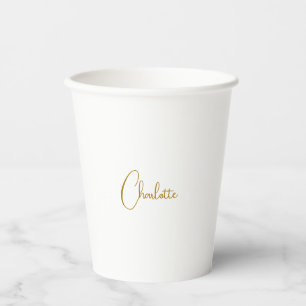 Gobelets En Papier Calligraphie minimaliste Nom du script Couleur or