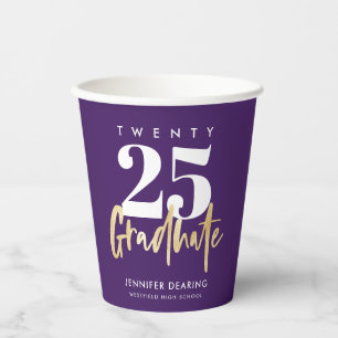 Gobelets En Papier Calligraphie Or Moderne Purple Graduation