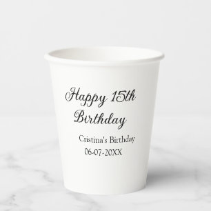 Gobelets En Papier calligraphie simple minimum heureux 15e anniversai