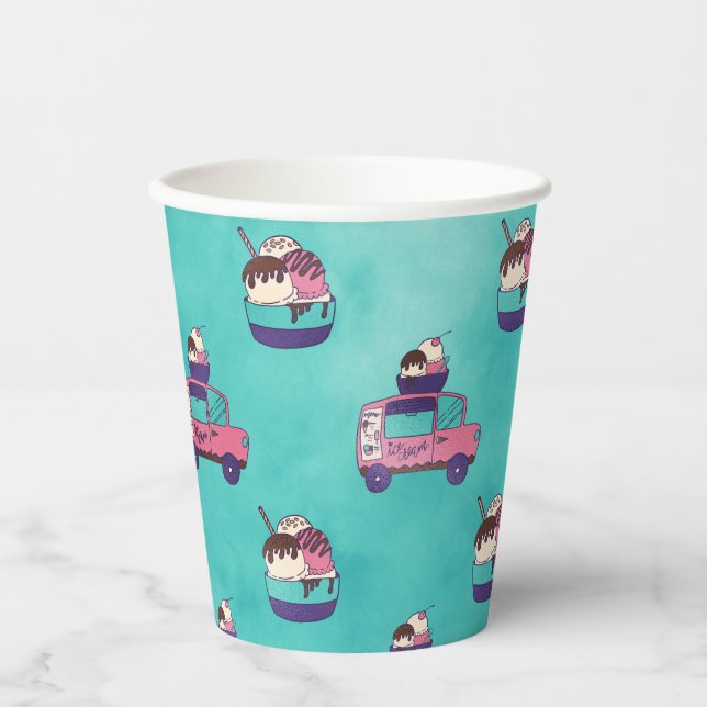Gobelets En Papier Camion à glace rose (Recto)