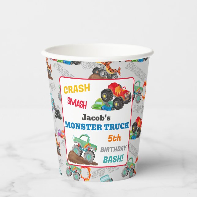 Gobelets En Papier Camion Crash Smash Monster Anniversaire Bash (Recto)