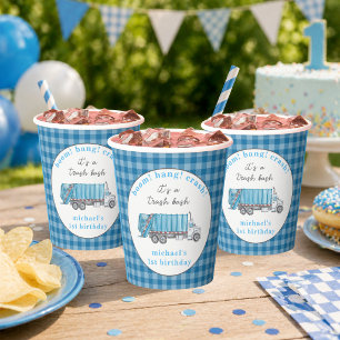Gobelets En Papier Camion Poubelle Bleu Anniversaire Personnalisé