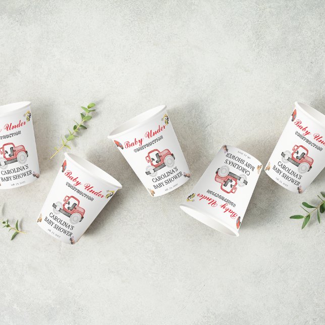 Gobelets En Papier Camions bébé en construction baby shower (Créateur téléchargé)