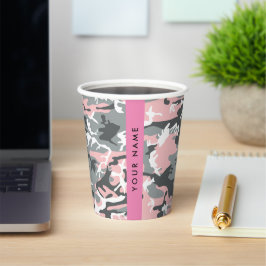 Gobelets En Papier Camouflage rose et gris Votre nom Personnalisez