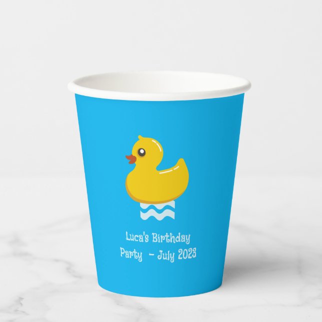 Gobelets En Papier canard en caoutchouc jaune -fête d'anniversaire (Recto)