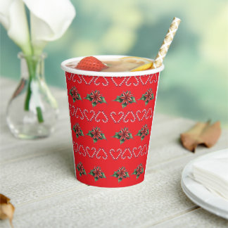 Gobelets En Papier Candy Cane Heart and Holly Pattern – Festive Chris