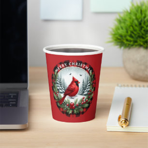 Gobelets En Papier Cardinal rouge avec baies de houx