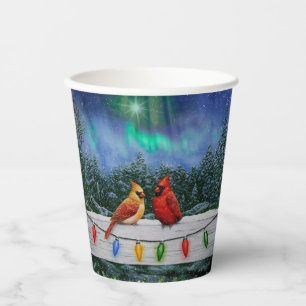 Gobelets En Papier Cardinaux et lumières de Noël Neige d'hiver